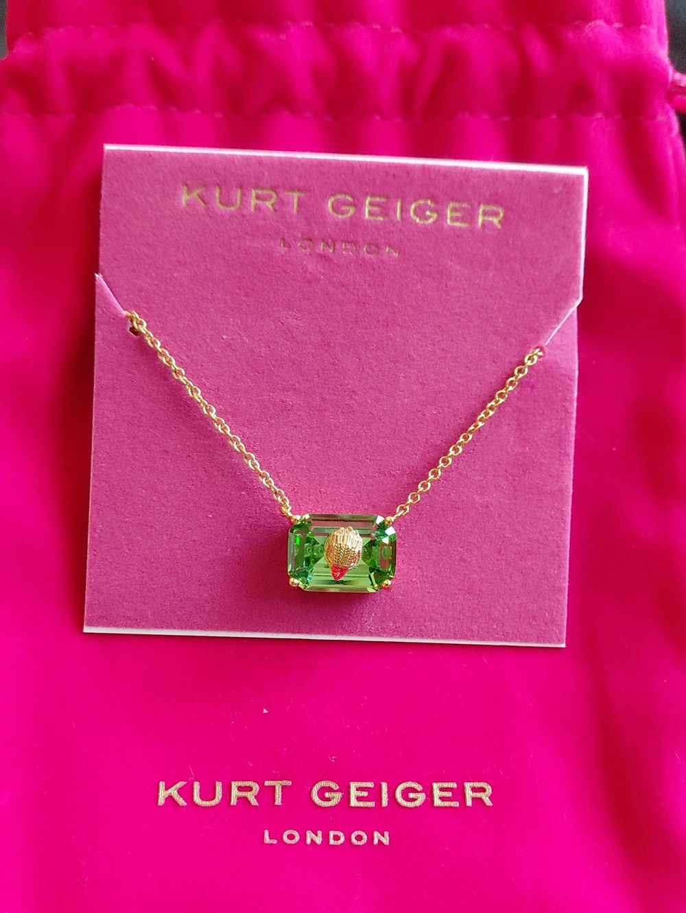 Kurt Geiger Gold-Tone Necklace with Emerald Green Rectangular Crystal
